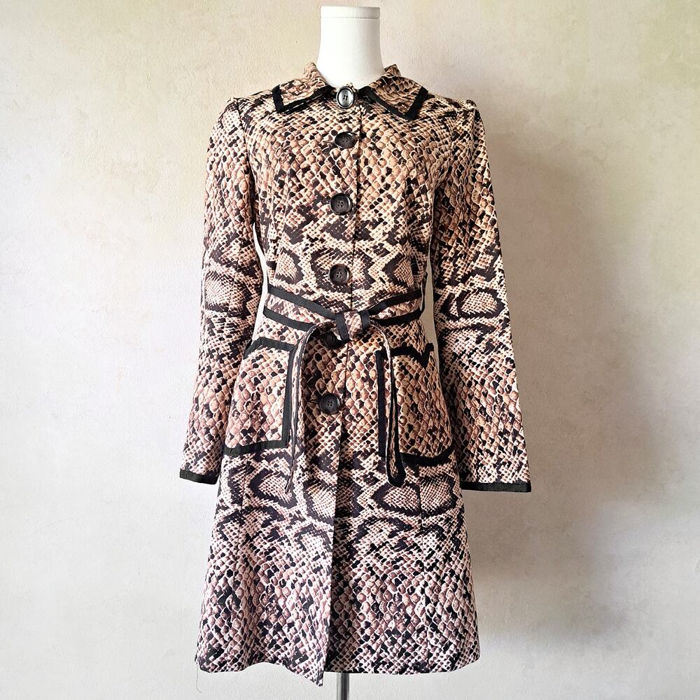 Nanette Lepore Vintage Y2K Python Snake Print Silk Cotton Belted Trench Coat 6